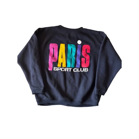Vintage Paris Sport Club Ladies M Black Cropped 3/4 Sleeve Crewneck Sweatshirt - Picture 1 of 7